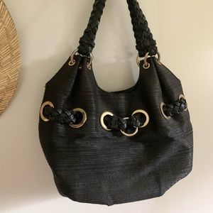 Michael Kors Handbag Black Straw Shoulder Bag